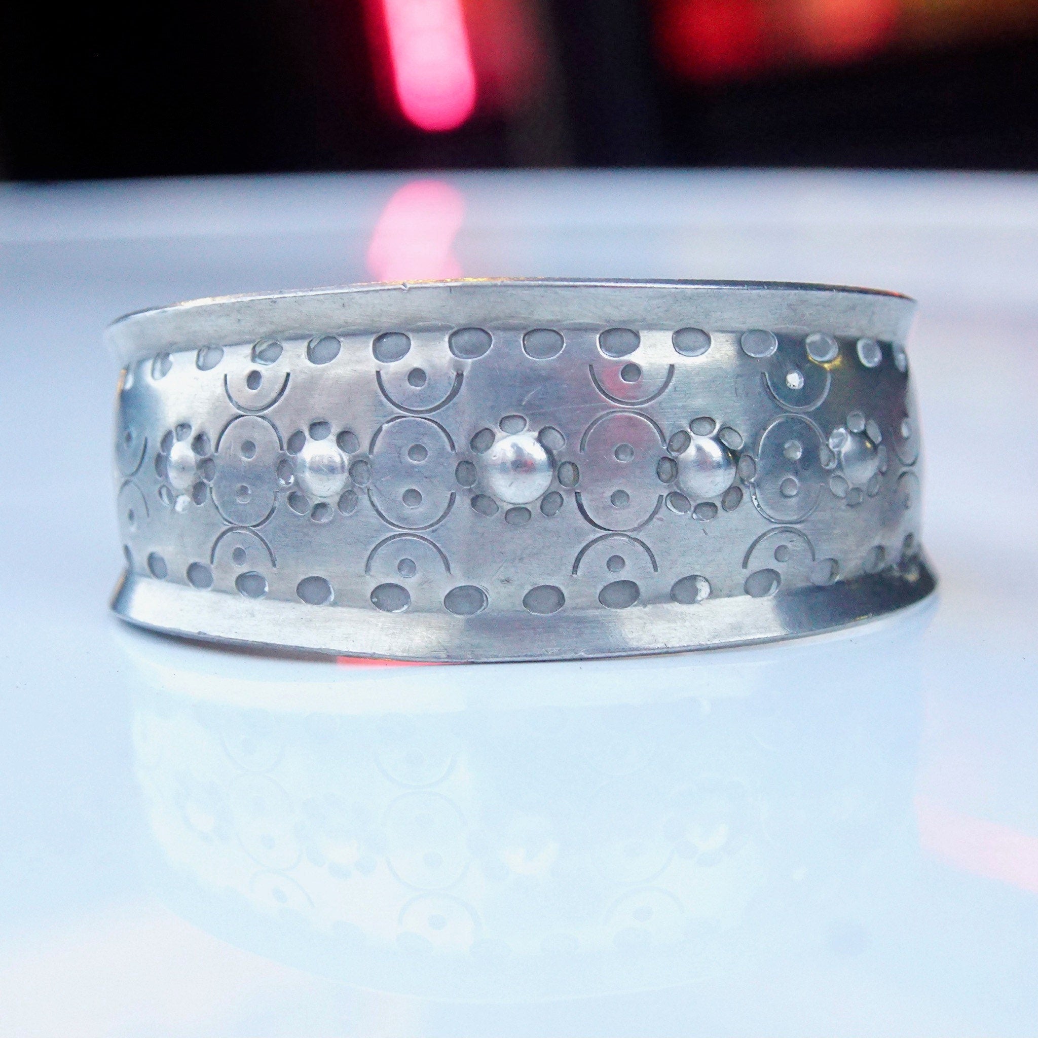 Vintage Signed Jorgen Jensen 158 Pewter Cuff Bracelet, Handmade Danish Pewter Cuff, Modernist Repousse Cuff Bracelet, Wide, 6 1/4 L