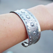 Vintage Signed Jorgen Jensen 158 Pewter Cuff Bracelet, Handmade Danish Pewter Cuff, Modernist Repousse Cuff Bracelet, Wide, 6 1/4 L