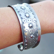 Vintage Signed Jorgen Jensen 158 Pewter Cuff Bracelet, Handmade Danish Pewter Cuff, Modernist Repousse Cuff Bracelet, Wide, 6 1/4 L