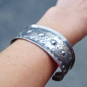 Vintage Signed Jorgen Jensen 158 Pewter Cuff Bracelet, Handmade Danish Pewter Cuff, Modernist Repousse Cuff Bracelet, Wide, 6 1/4 L
