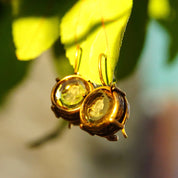 Vintage Extasia Hand Pressed Glass Intaglio Cameo Drop Earrings, Transparent Yellow Glass Cameos, French Hook Earrings, Signed EXT, 7/8 L
