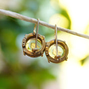 Vintage Extasia Hand Pressed Glass Intaglio Cameo Drop Earrings, Transparent Yellow Glass Cameos, French Hook Earrings, Signed EXT, 7/8 L