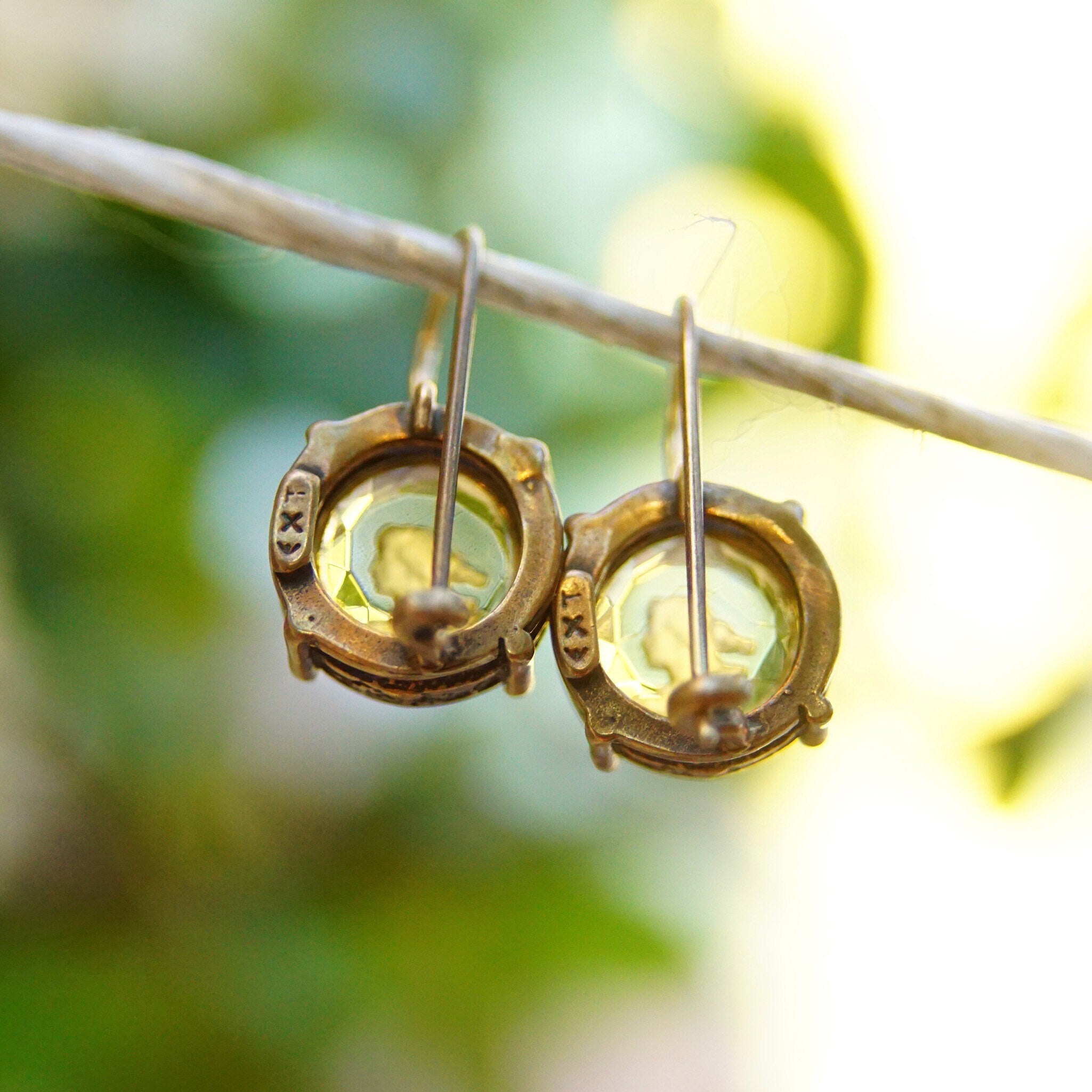 Vintage Extasia Hand Pressed Glass Intaglio Cameo Drop Earrings, Transparent Yellow Glass Cameos, French Hook Earrings, Signed EXT, 7/8 L