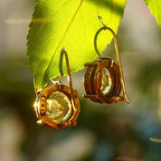 Vintage Extasia Hand Pressed Glass Intaglio Cameo Drop Earrings, Transparent Yellow Glass Cameos, French Hook Earrings, Signed EXT, 7/8 L