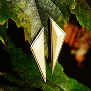 Vintage Sterling J Woolsey Modernist Bone Inlay Stud Earrings, Triangular Statement Earrings, Geometric Silver & Bone Studs, 2 1/8 L