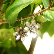 Vintage Signed Sherry Tinsman Sterling Silver Flower Earrings, Silver Daisy Dangle Earrings, Oxidized Details, 925 Jewelry, 1 5/8" L