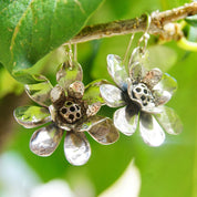 Vintage Signed Sherry Tinsman Sterling Silver Flower Earrings, Silver Daisy Dangle Earrings, Oxidized Details, 925 Jewelry, 1 5/8" L