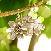 Vintage Signed Sherry Tinsman Sterling Silver Flower Earrings, Silver Daisy Dangle Earrings, Oxidized Details, 925 Jewelry, 1 5/8" L