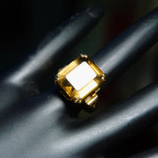 Vintage 10k Gold Smoky Quartz Cocktail Ring, Prong-Set Champagne Gemstone, Emerald Cut, Yellow Gold Setting & Band, Size 6 1/4 US