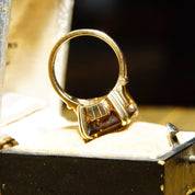Vintage 10k Gold Smoky Quartz Cocktail Ring, Prong-Set Champagne Gemstone, Emerald Cut, Yellow Gold Setting & Band, Size 6 1/4 US