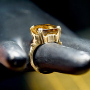 Vintage 10k Gold Smoky Quartz Cocktail Ring, Prong-Set Champagne Gemstone, Emerald Cut, Yellow Gold Setting & Band, Size 6 1/4 US