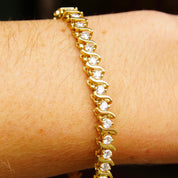 Vintage 14K Gold Diamond 'S' Tennis Bracelet, 40 Brilliant Diamonds, 5 TCW, Accent Gold Link Design, Elegant Diamond Bracelet, 7 1/2" L