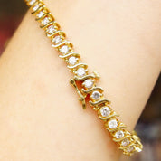 Vintage 14K Gold Diamond 'S' Tennis Bracelet, 40 Brilliant Diamonds, 5 TCW, Accent Gold Link Design, Elegant Diamond Bracelet, 7 1/2" L