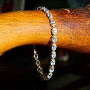 Vintage 14K Gold Aquamarine Link Bracelet, 21 Oval-Cut Gemstones, 585 Yellow Gold & Light Blue Gemstone Tennis Bracelet, 8 1/2" L