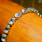 Vintage 14K Gold Aquamarine Link Bracelet, 21 Oval-Cut Gemstones, 585 Yellow Gold & Light Blue Gemstone Tennis Bracelet, 8 1/2" L