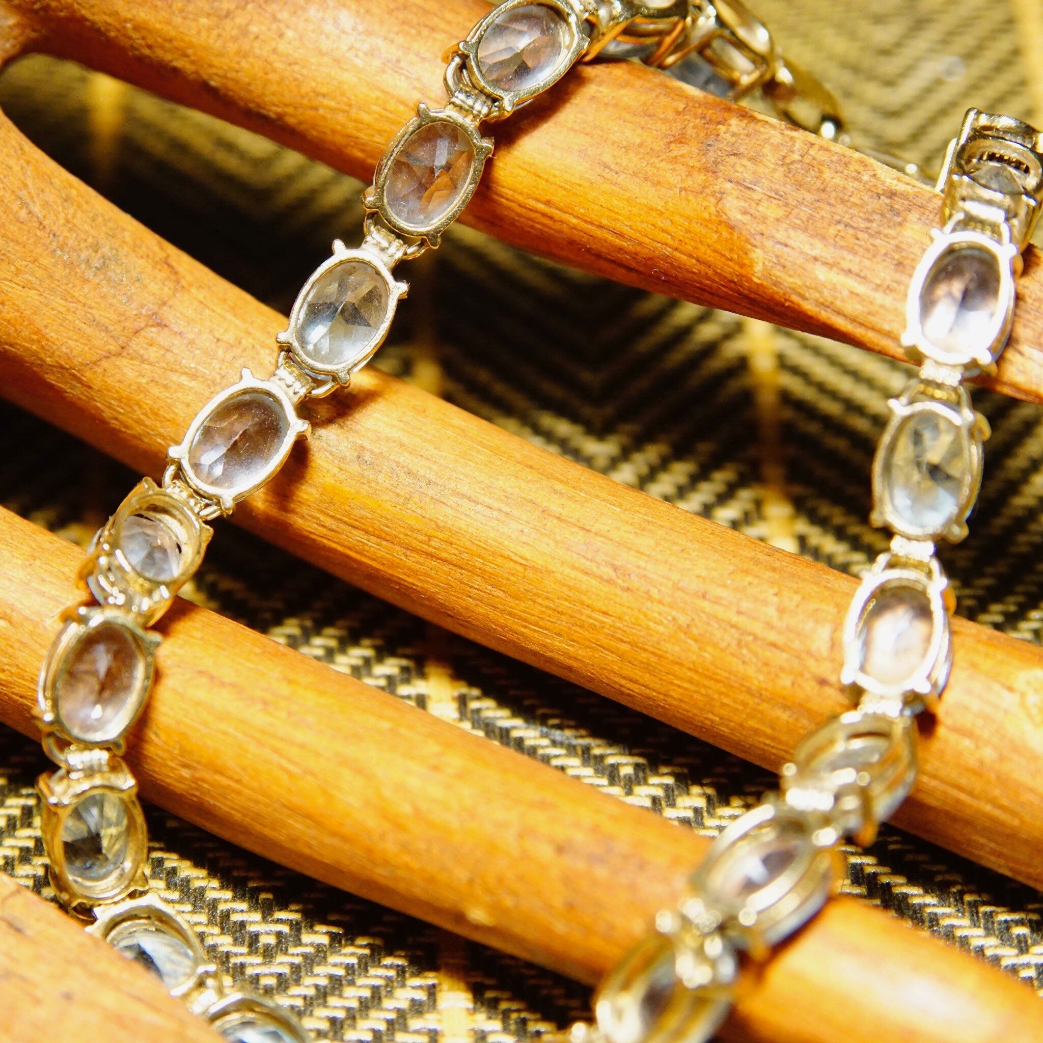 Vintage 14K Gold Aquamarine Link Bracelet, 21 Oval-Cut Gemstones, 585 Yellow Gold & Light Blue Gemstone Tennis Bracelet, 8 1/2" L