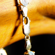 Vintage 14K Gold Aquamarine Link Bracelet, 21 Oval-Cut Gemstones, 585 Yellow Gold & Light Blue Gemstone Tennis Bracelet, 8 1/2" L
