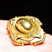 Vintage Ornate Gold Oval Dome Sash Pin, Chunky 3-D Gold Brooch, Intricate Layered Details, Symmetrical Design, 1 3/4" L