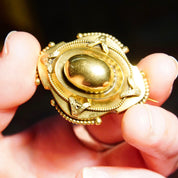 Vintage Ornate Gold Oval Dome Sash Pin, Chunky 3-D Gold Brooch, Intricate Layered Details, Symmetrical Design, 1 3/4" L