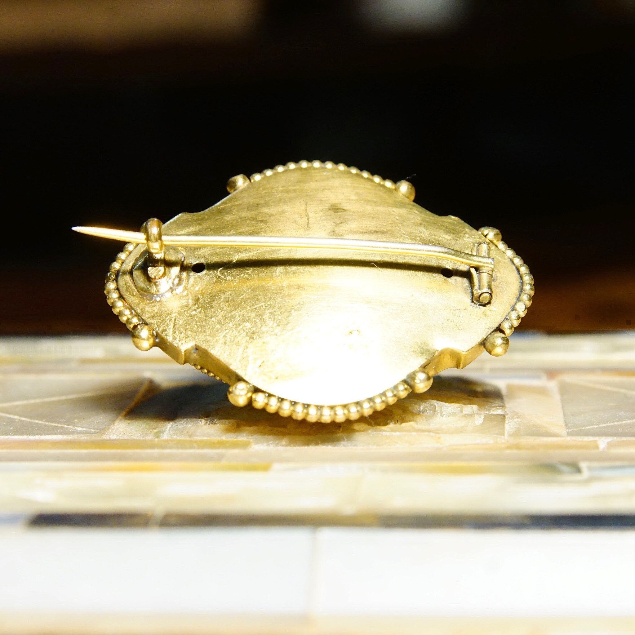 Vintage Ornate Gold Oval Dome Sash Pin, Chunky 3-D Gold Brooch, Intricate Layered Details, Symmetrical Design, 1 3/4" L
