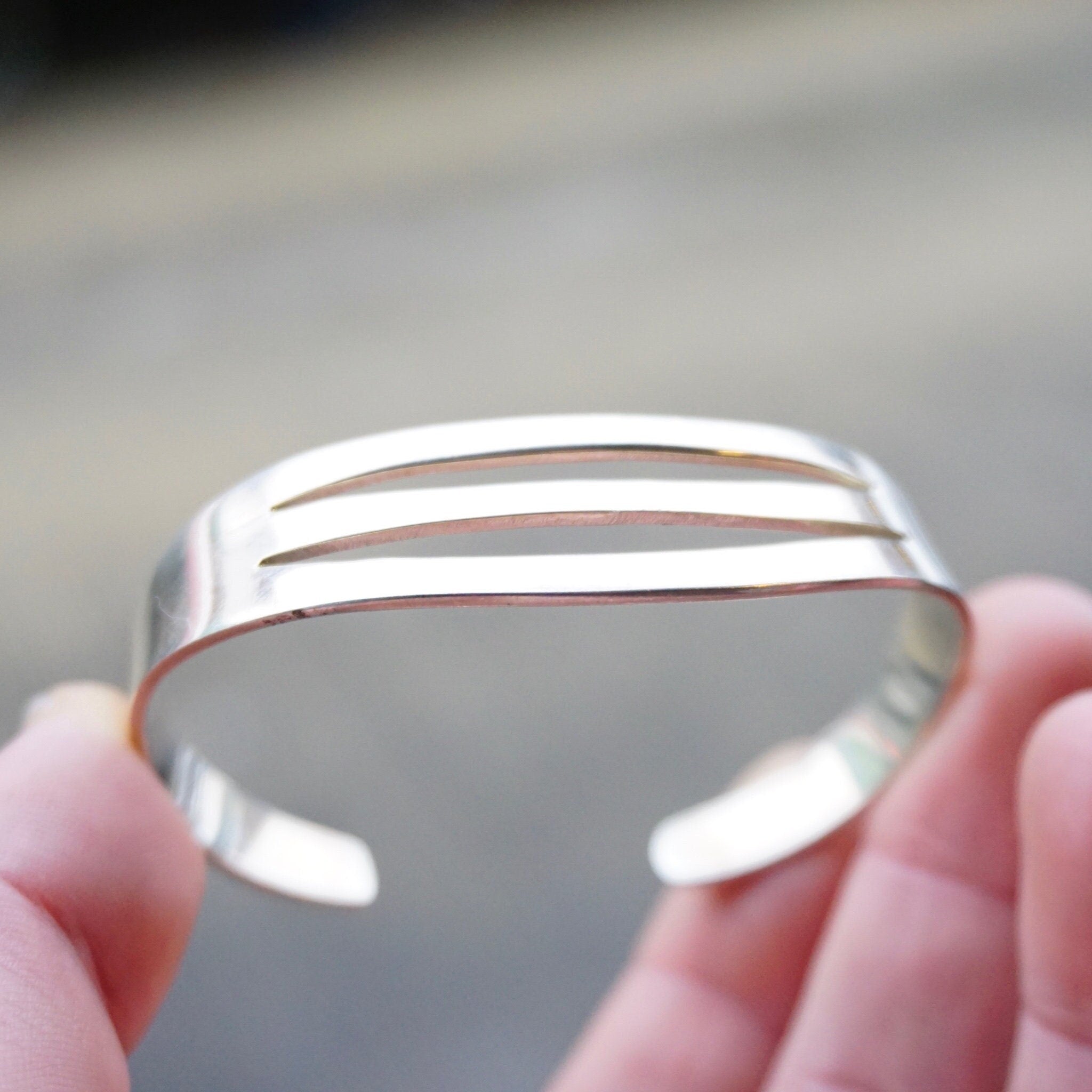 Vintage Sterling Silver Cut Out Cuff, Minimalist Silver Cuff Bracelet, Modernist Cut Out Bracelet, Adjustable Silver Cuff, 925 Jewelry