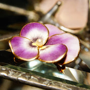 Antique 14K Rose Gold Enamel Pearl Seed Flower Brooch/Pendant, Vibrant Purple & Yellow Pansy Flower, Art Nouveau, Victorian, 1 L