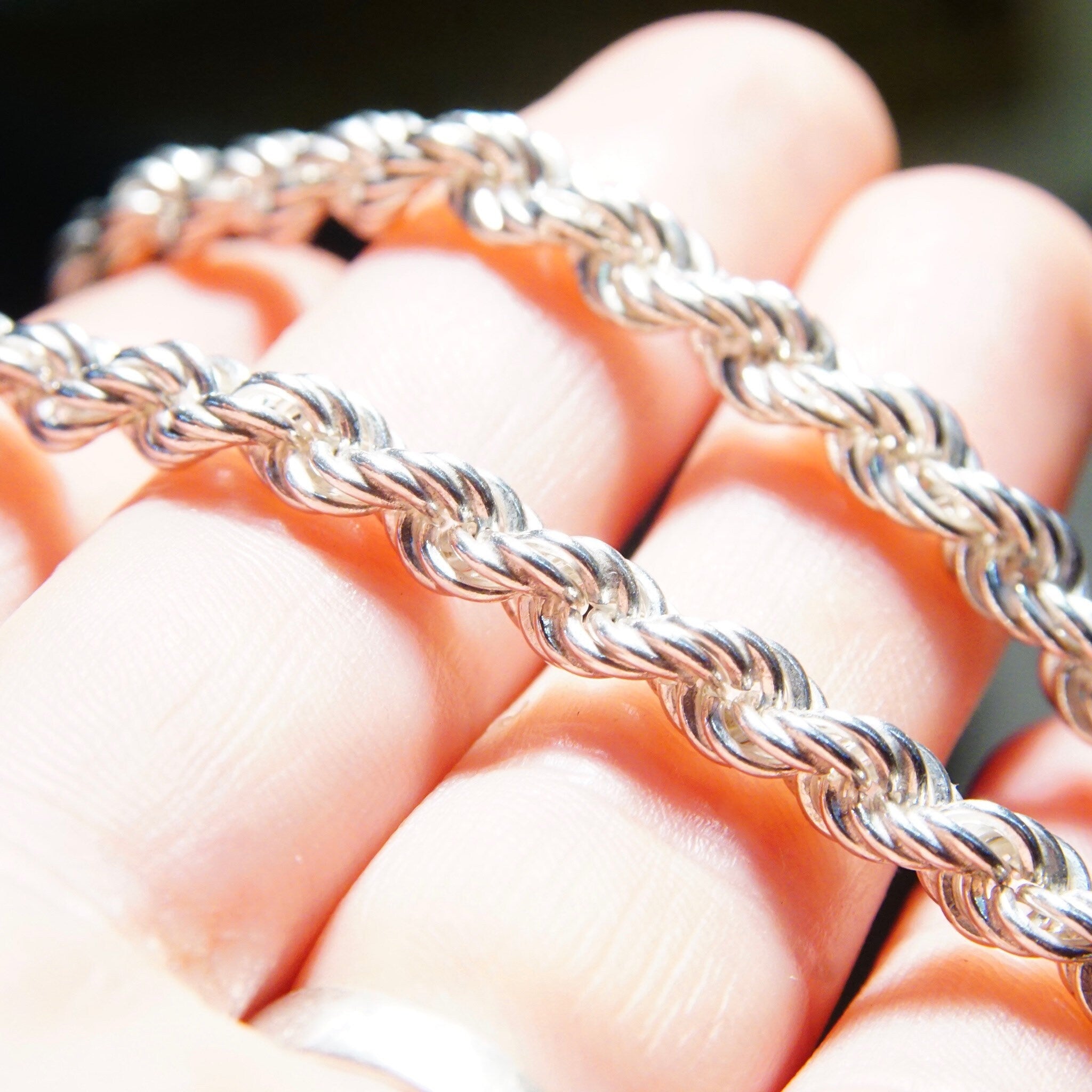 Vintage Sterling Silver Rope Chain Necklace, Unisex Chain, 5.5mm Heavy Silver Rope Chain, 925 Jewelry, 24 1/4 L