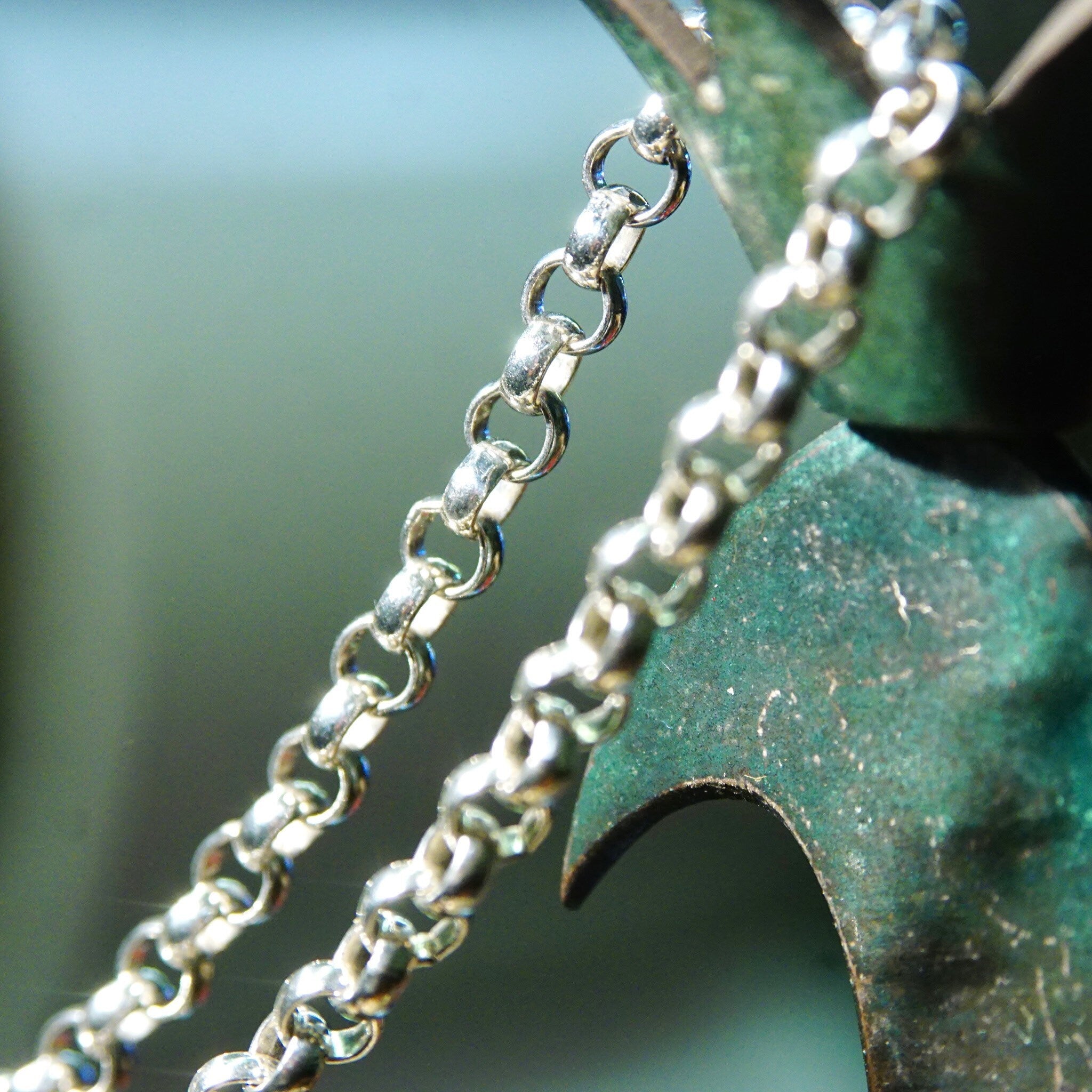 Vintage Sterling Silver Rolo Chain, 1/4 Interlocking Bead Links, Heavy Silver Chain, Long Bead Necklace, Unisex Jewelry, 23 3/4 L