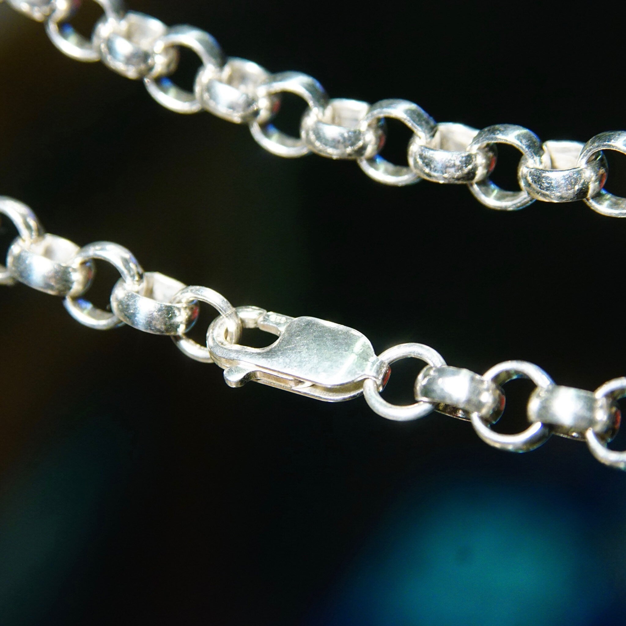 Vintage Sterling Silver Rolo Chain, 1/4 Interlocking Bead Links, Heavy Silver Chain, Long Bead Necklace, Unisex Jewelry, 23 3/4 L