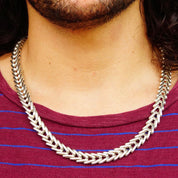 Vintage TAXCO Modernist Heavy Sterling Silver Foxtail Chain, Massive Chain Necklace With Interlocking V-Links, Chunky, Unisex, 24 L