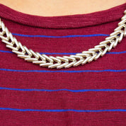 Vintage TAXCO Modernist Heavy Sterling Silver Foxtail Chain, Massive Chain Necklace With Interlocking V-Links, Chunky, Unisex, 24 L