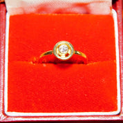 Vintage Minimalist 14K Yellow Gold Diamond Halo Ring, Solitaire Diamond Ring, .125 CT Brilliant Diamond, Stackable Gold Ring, Size 4 3/4 US