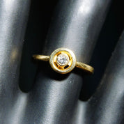 Vintage Minimalist 14K Yellow Gold Diamond Halo Ring, Solitaire Diamond Ring, .125 CT Brilliant Diamond, Stackable Gold Ring, Size 4 3/4 US