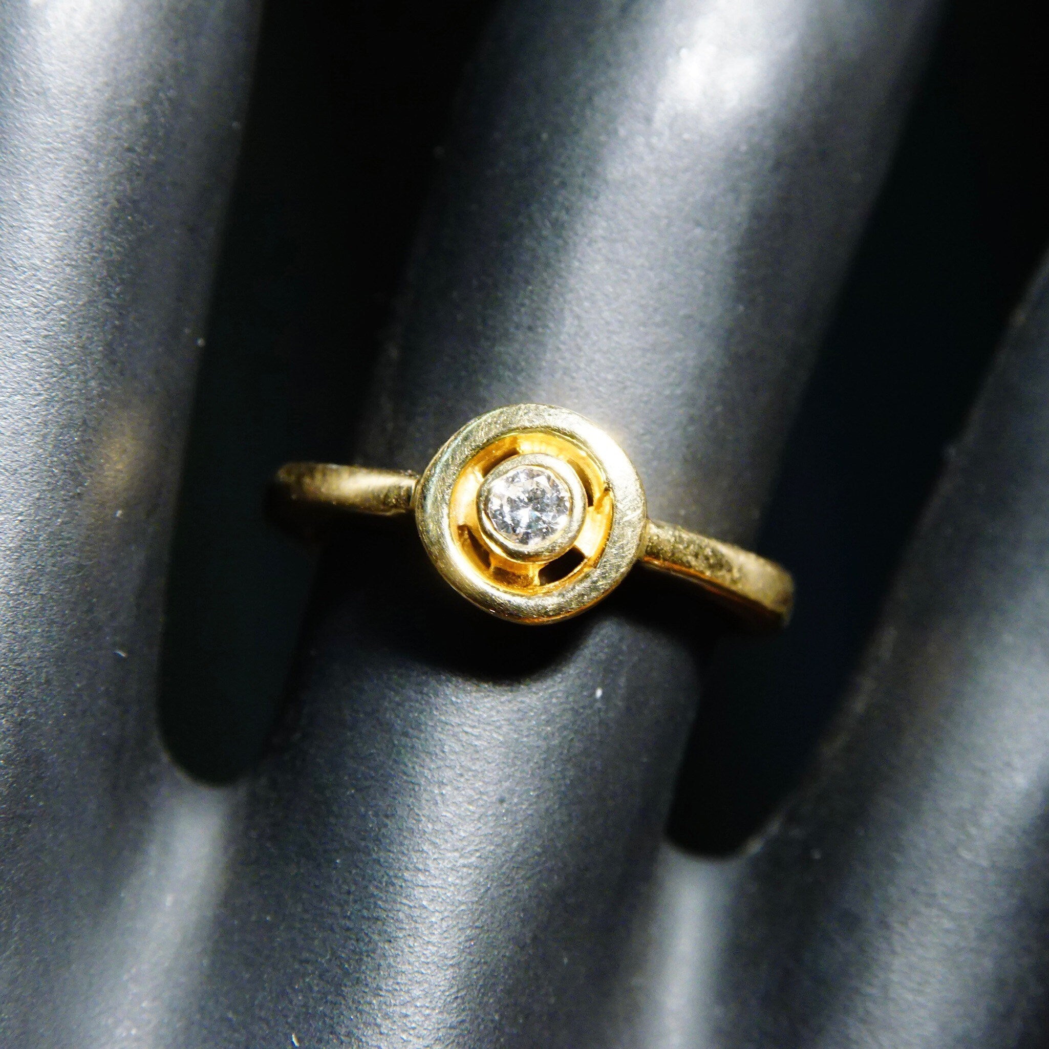 Vintage Minimalist 14K Yellow Gold Diamond Halo Ring, Solitaire Diamond Ring, .125 CT Brilliant Diamond, Stackable Gold Ring, Size 4 3/4 US