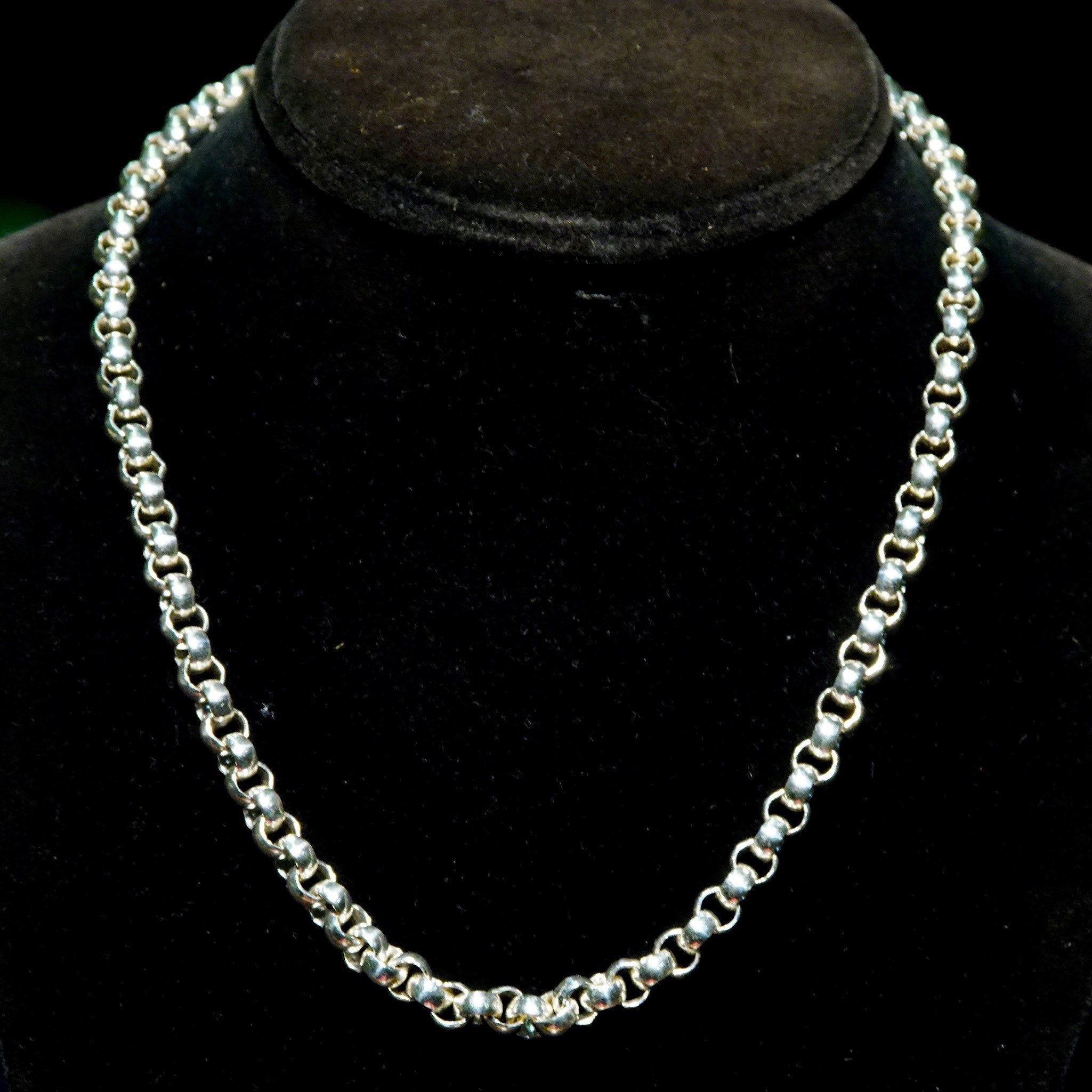 Vintage Sterling Silver Rolo Chain, 1/4 Open Circle Links, Large Silver Spring Ring Clasp, Heavy Sterling Chain, Unisex, 18 1/4" L
