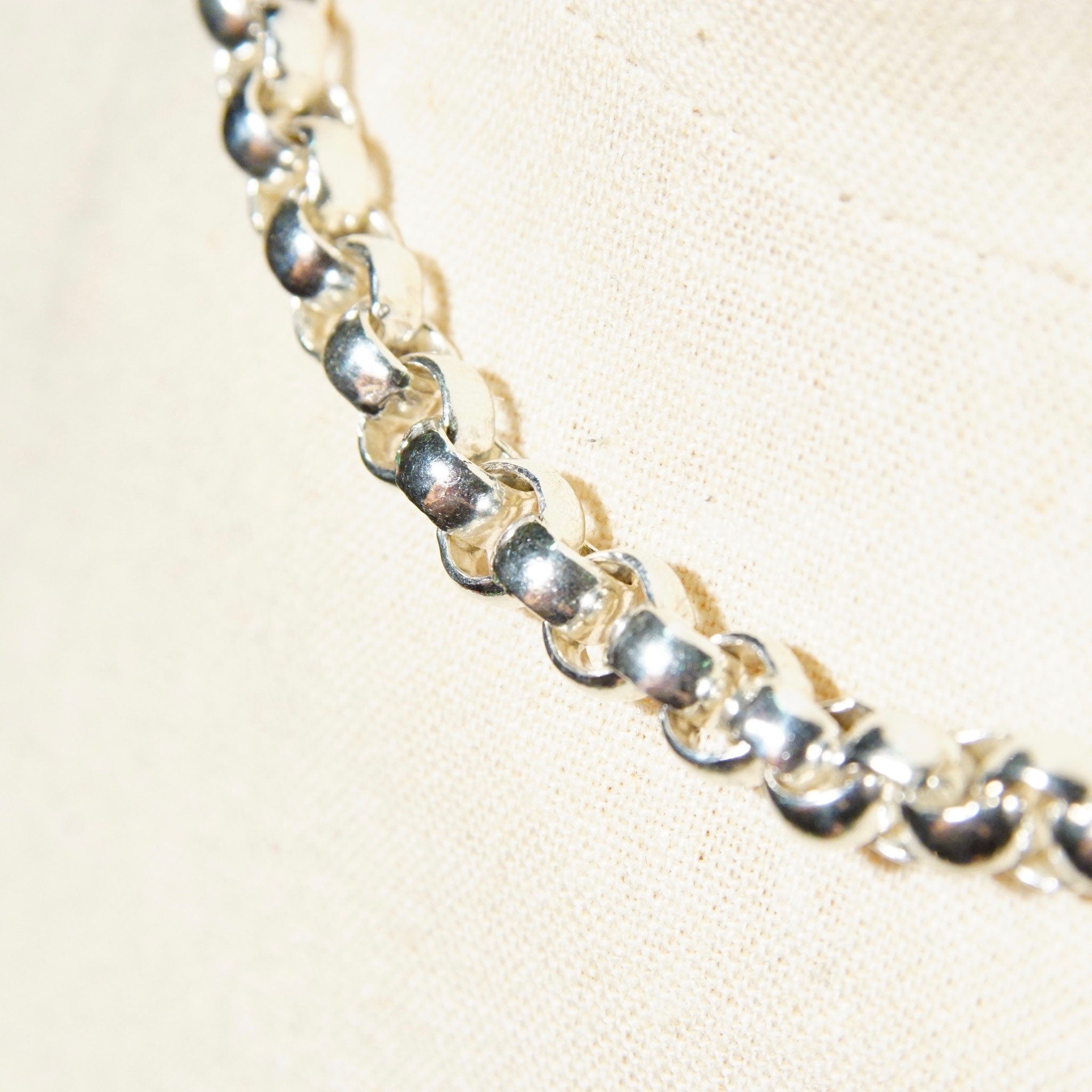 Vintage Sterling Silver Rolo Chain, 1/4 Open Circle Links, Large Silver Spring Ring Clasp, Heavy Sterling Chain, Unisex, 18 1/4" L