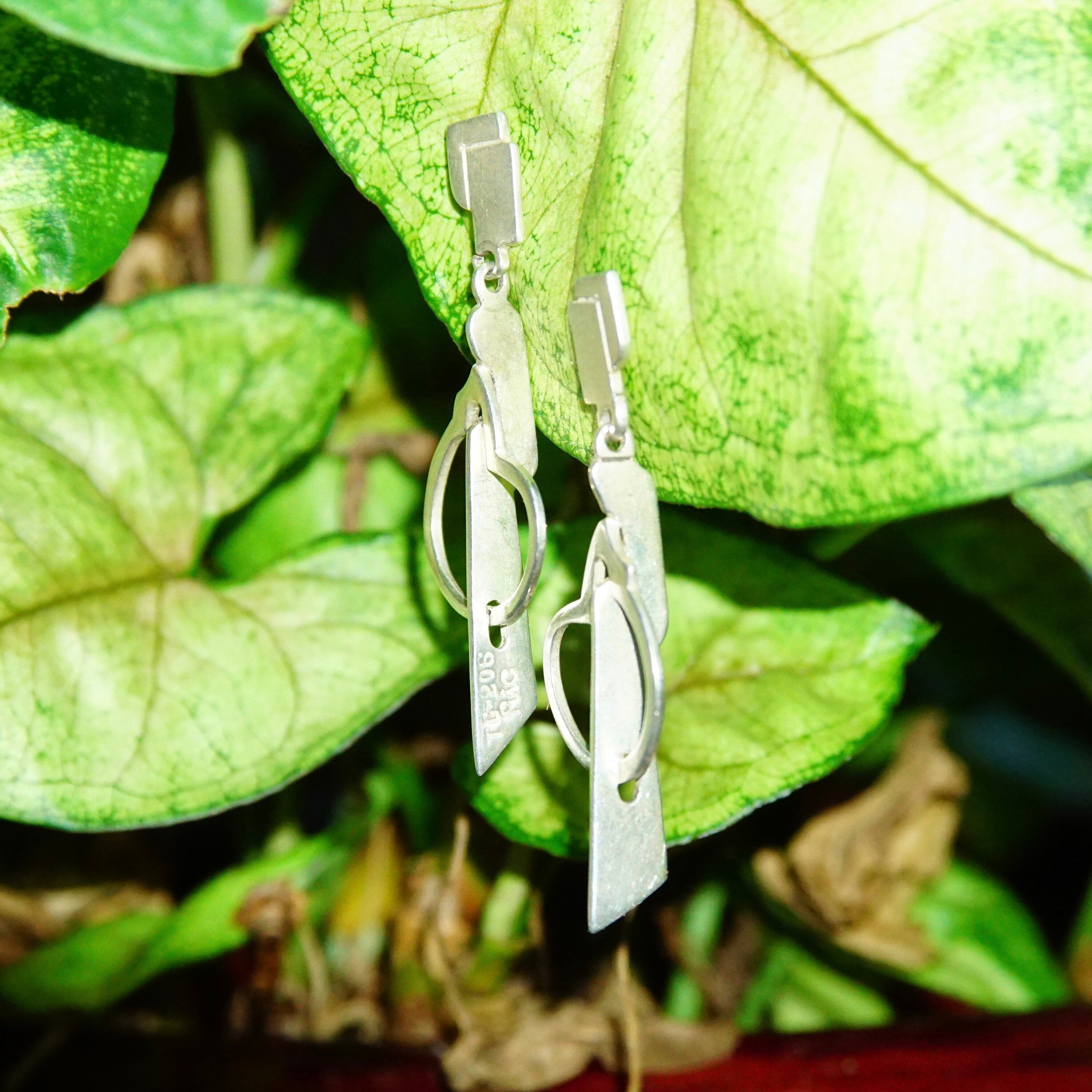 Vintage Modernist Sterling Silver Dangle Earrings, Experimental Silver Earrings, 925 Stud Dangle Earrings, Stamped TC-206 Ric, 1 3/4" L