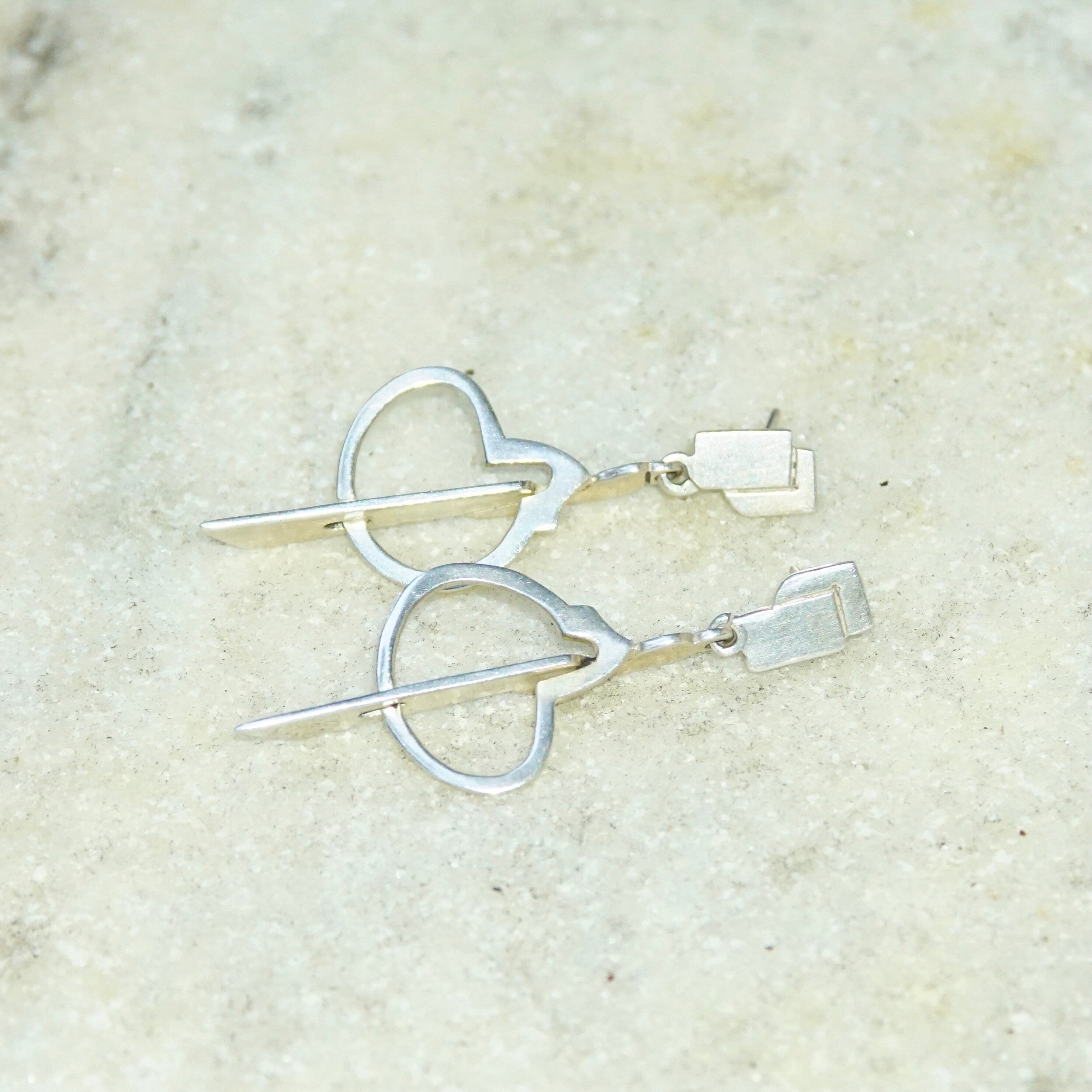 Vintage Modernist Sterling Silver Dangle Earrings, Experimental Silver Earrings, 925 Stud Dangle Earrings, Stamped TC-206 Ric, 1 3/4" L