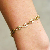 Vintage 14K Yellow Gold Mariner Chain Bracelet, 1/4" Double Loop Links, Modernist Gold Bracelet, 585 Jewelry, 6 3/4" L