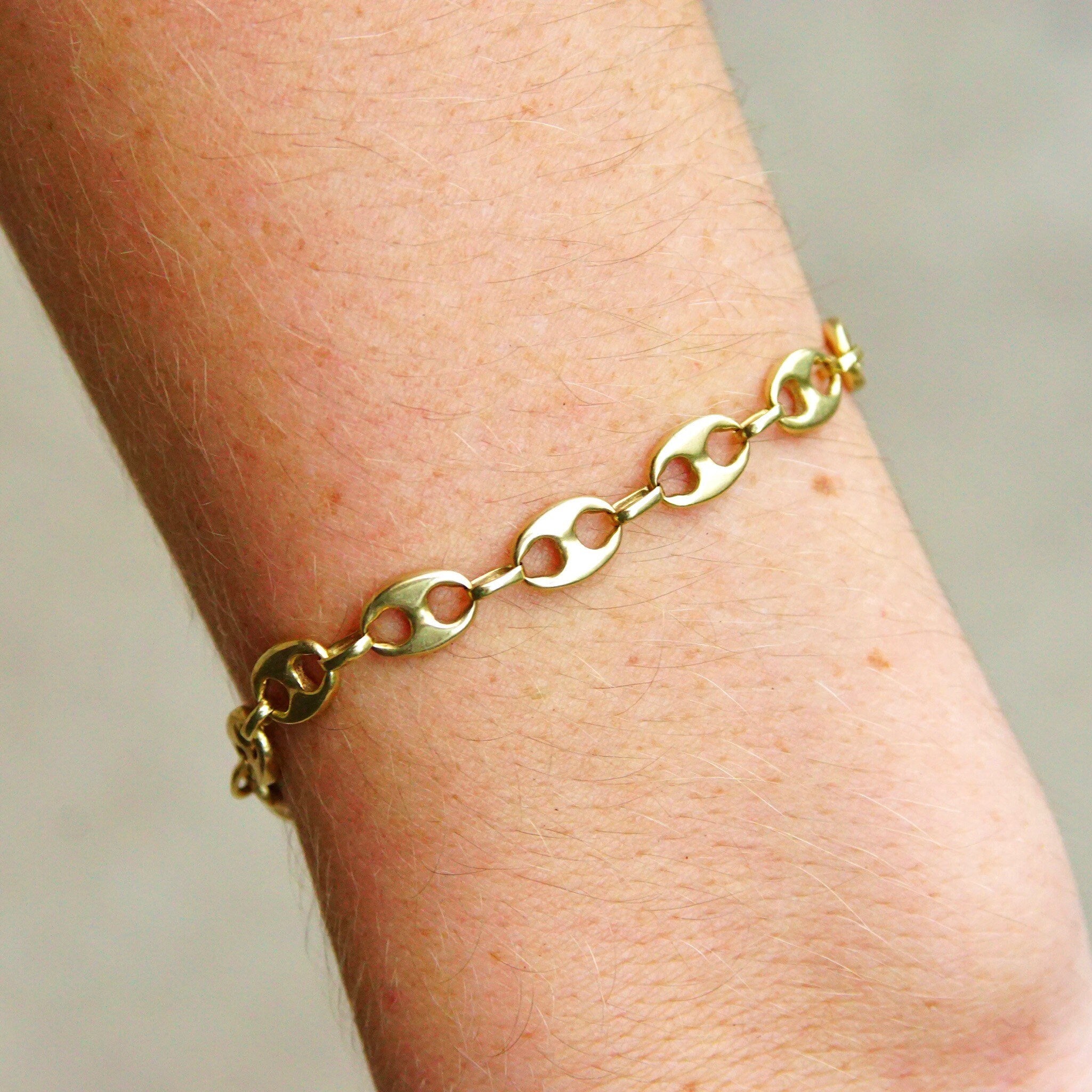 Vintage 14K Yellow Gold Mariner Chain Bracelet, 1/4" Double Loop Links, Modernist Gold Bracelet, 585 Jewelry, 6 3/4" L