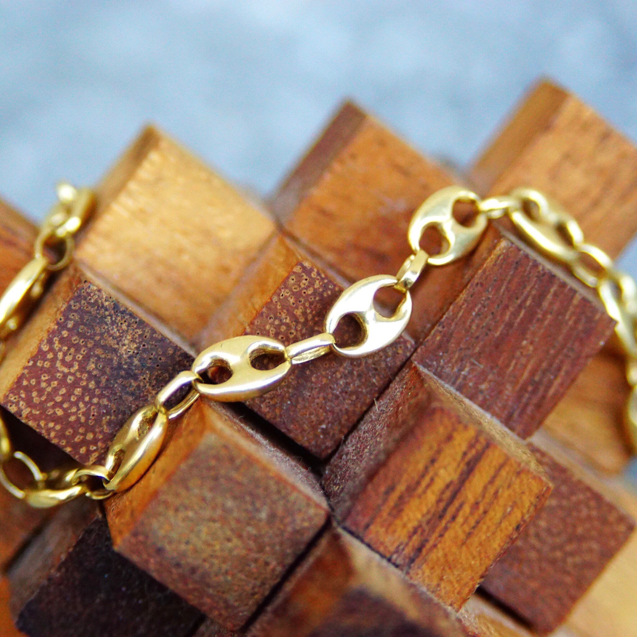 Vintage 14K Yellow Gold Mariner Chain Bracelet, 1/4" Double Loop Links, Modernist Gold Bracelet, 585 Jewelry, 6 3/4" L
