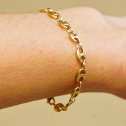 Vintage 14K Yellow Gold Mariner Chain Bracelet, 1/4" Double Loop Links, Modernist Gold Bracelet, 585 Jewelry, 6 3/4" L