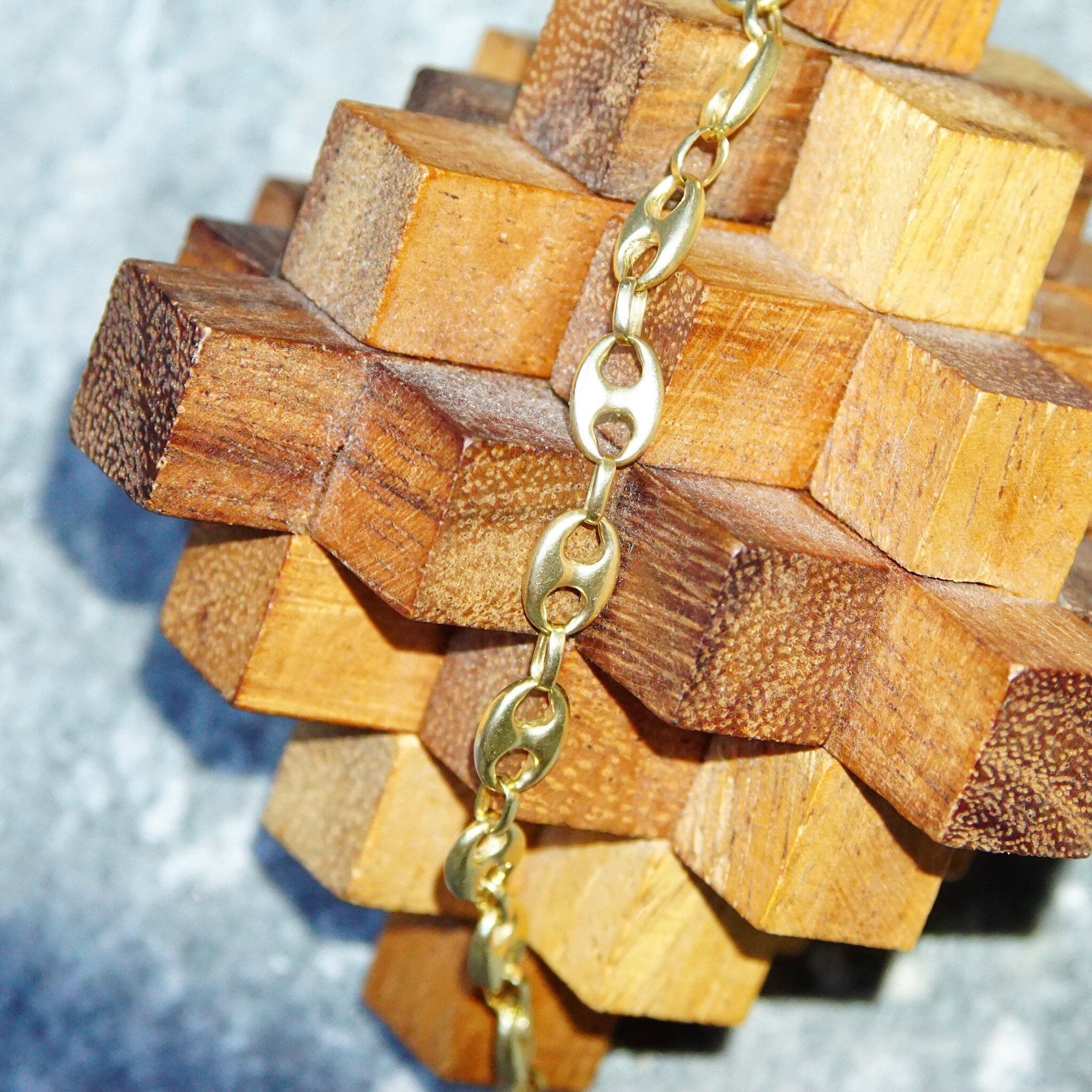 Vintage 14K Yellow Gold Mariner Chain Bracelet, 1/4" Double Loop Links, Modernist Gold Bracelet, 585 Jewelry, 6 3/4" L