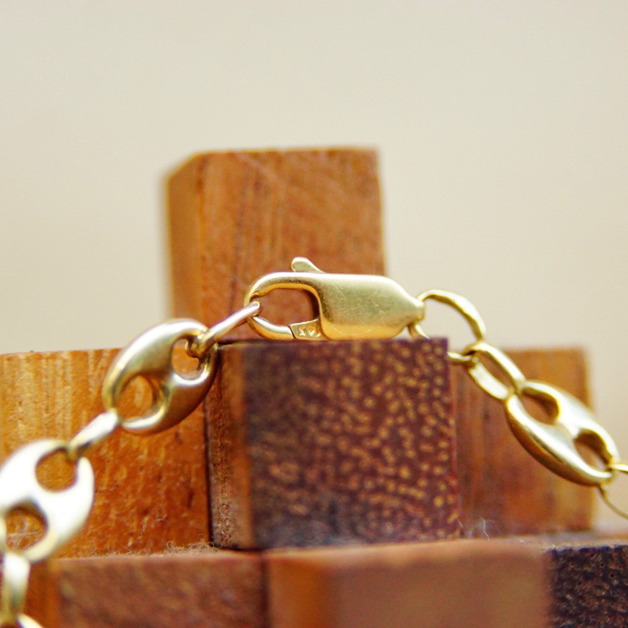Vintage 14K Yellow Gold Mariner Chain Bracelet, 1/4" Double Loop Links, Modernist Gold Bracelet, 585 Jewelry, 6 3/4" L