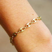 Vintage 14K Yellow Gold Mariner Chain Bracelet, 1/4" Double Loop Links, Modernist Gold Bracelet, 585 Jewelry, 6 3/4" L