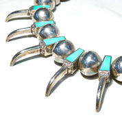 Vintage Native American Sterling Silver Turquoise Bear Claw Necklace, Handmade, Turquoise Inlay, Chunky Beads, Old Pawn Jewelry, 20 1/2"
