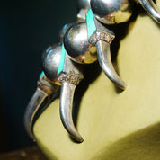 Vintage Native American Sterling Silver Turquoise Bear Claw Necklace, Handmade, Turquoise Inlay, Chunky Beads, Old Pawn Jewelry, 20 1/2"