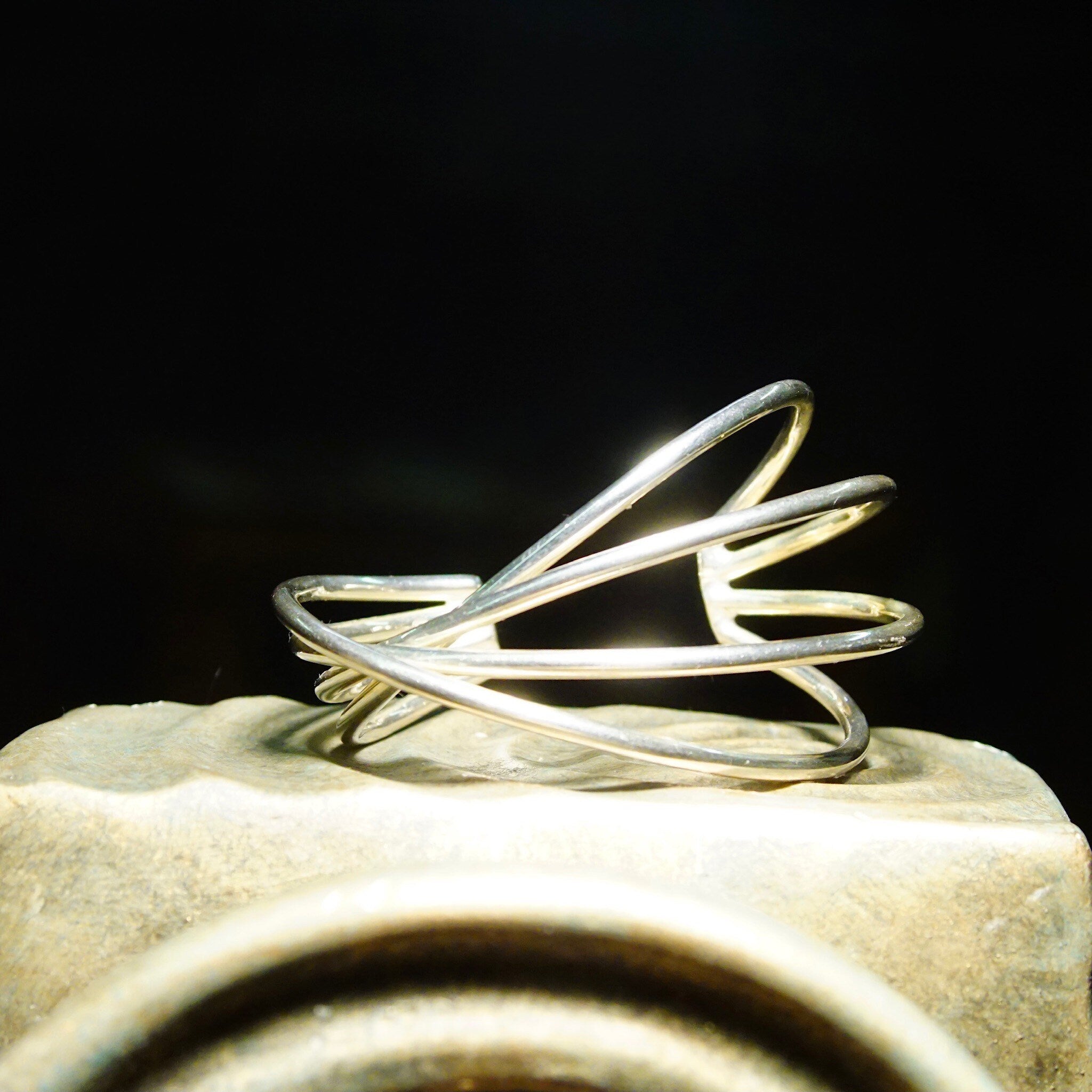 Vintage Modernist Sterling Silver Spiral Cuff Bracelet, 3D Wire Wrist Wrap, Abstract, Chunky 925 Cuff, 6 L