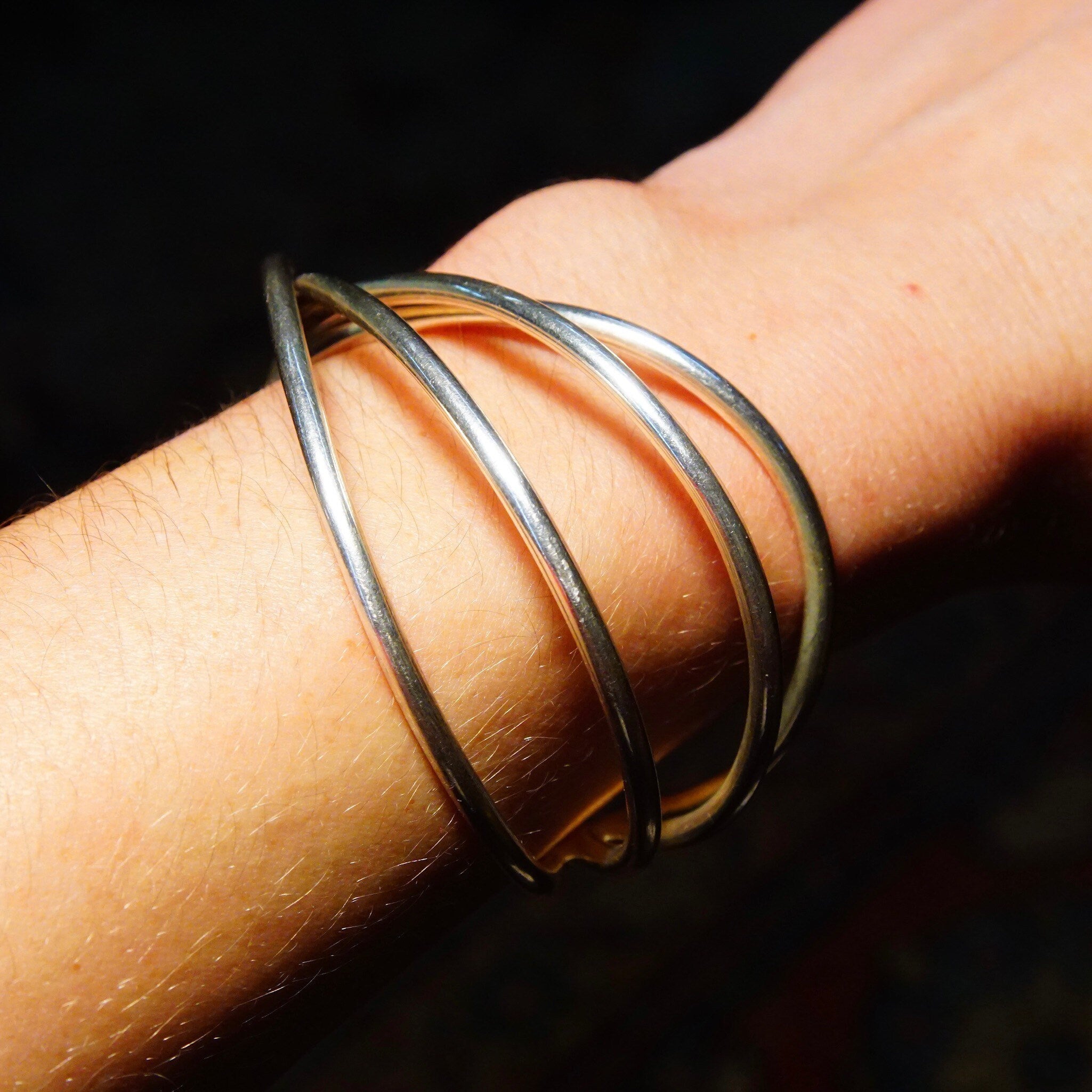 Vintage Modernist Sterling Silver Spiral Cuff Bracelet, 3D Wire Wrist Wrap, Abstract, Chunky 925 Cuff, 6 L