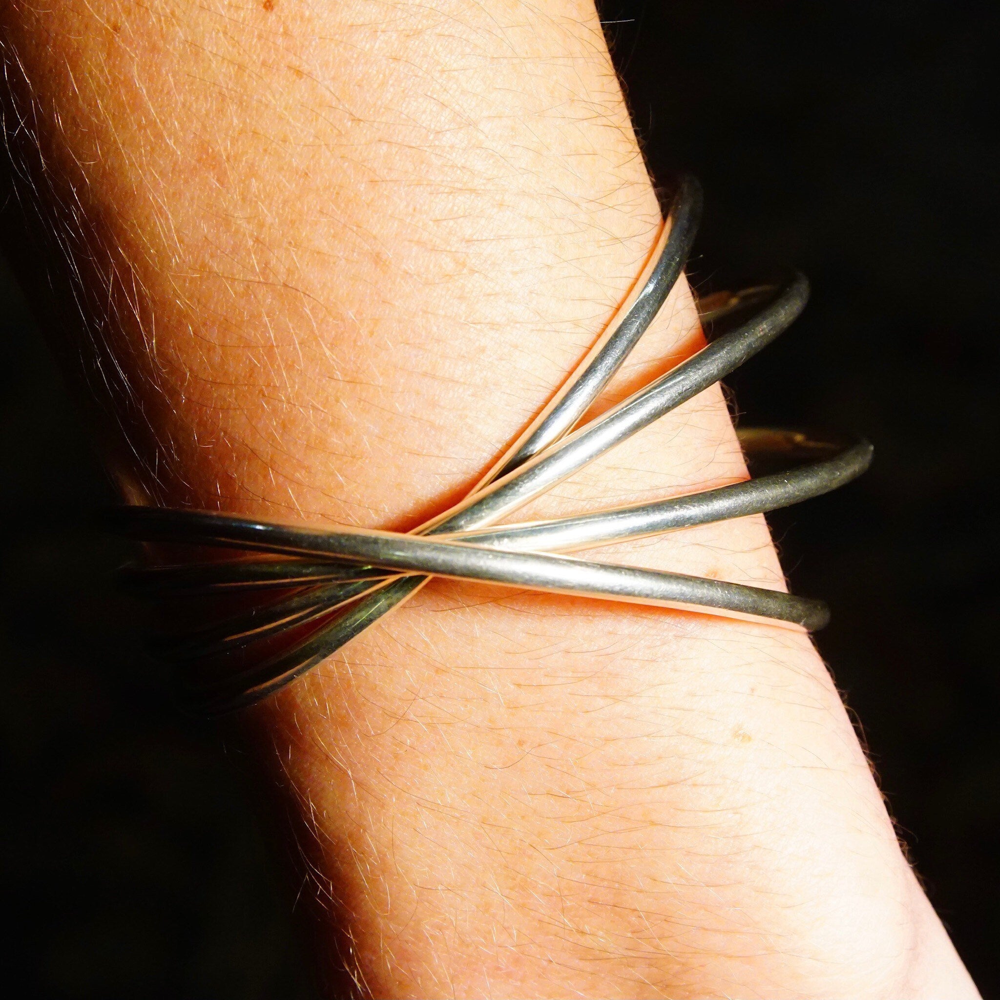 Vintage Modernist Sterling Silver Spiral Cuff Bracelet, 3D Wire Wrist Wrap, Abstract, Chunky 925 Cuff, 6 L
